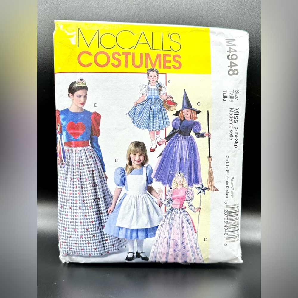 McCalls Costumes Pattern M4948 uncut size Miss Sm-Xlg Halloween